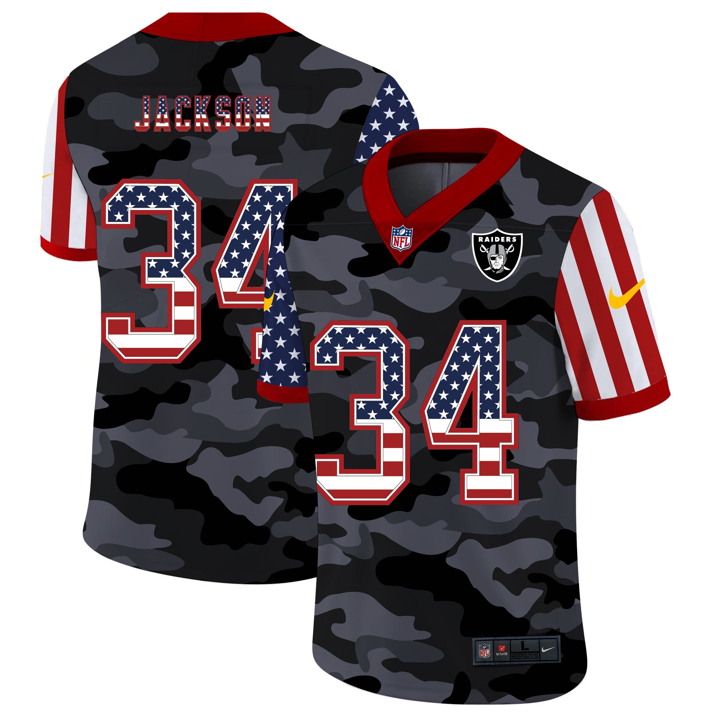Men Oakland Raiders #34 Jackson 2020 Nike USA Camo Salute to Service Limited NFL Jerseys->oakland raiders->NFL Jersey